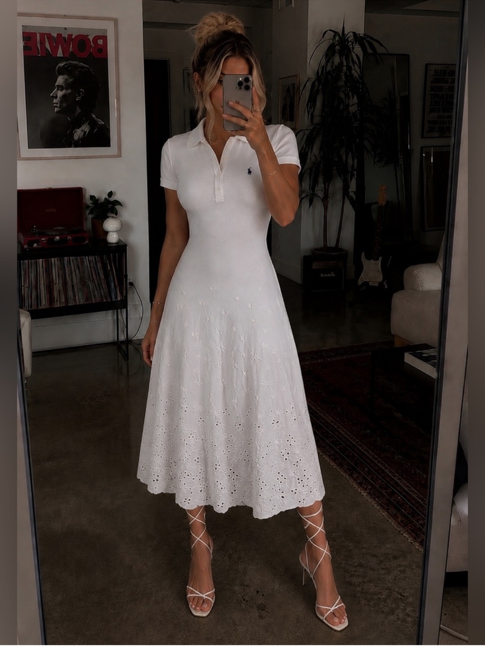 Polo Ralph Lauren Eyelet Detail Short Sleeve Stretch Cotton collared white Dress - Picture 2 of 15